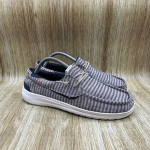 Hey Dude Welsh Stripes Tobacco Men's Size 9 Brown Grey Canvas Slip On Loafers